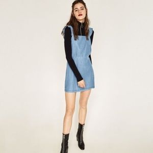 Zara denim pinafore ruffle sleeve